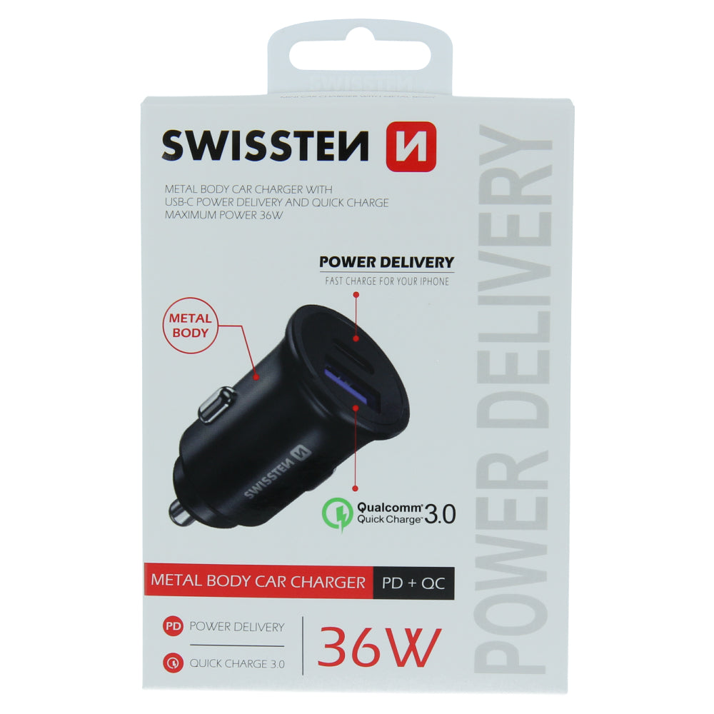 SWISSTEN CAR CHARGER 36W DUO (USB-A USB-C) QUALCOMM QUICK CHARGER 3.0 20111760