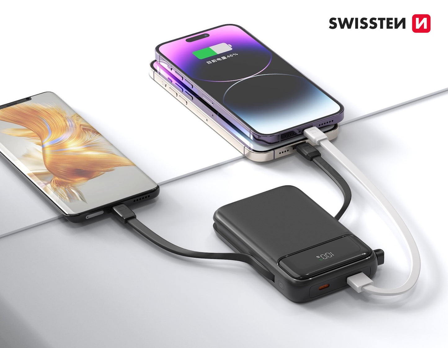 SWISSTEN POWER BANK 10000mAh CON LED DISPLAY Qi MagSafe CON CAVI INTEGRATI USB-C E LIGHTNING 22.5W 22013933