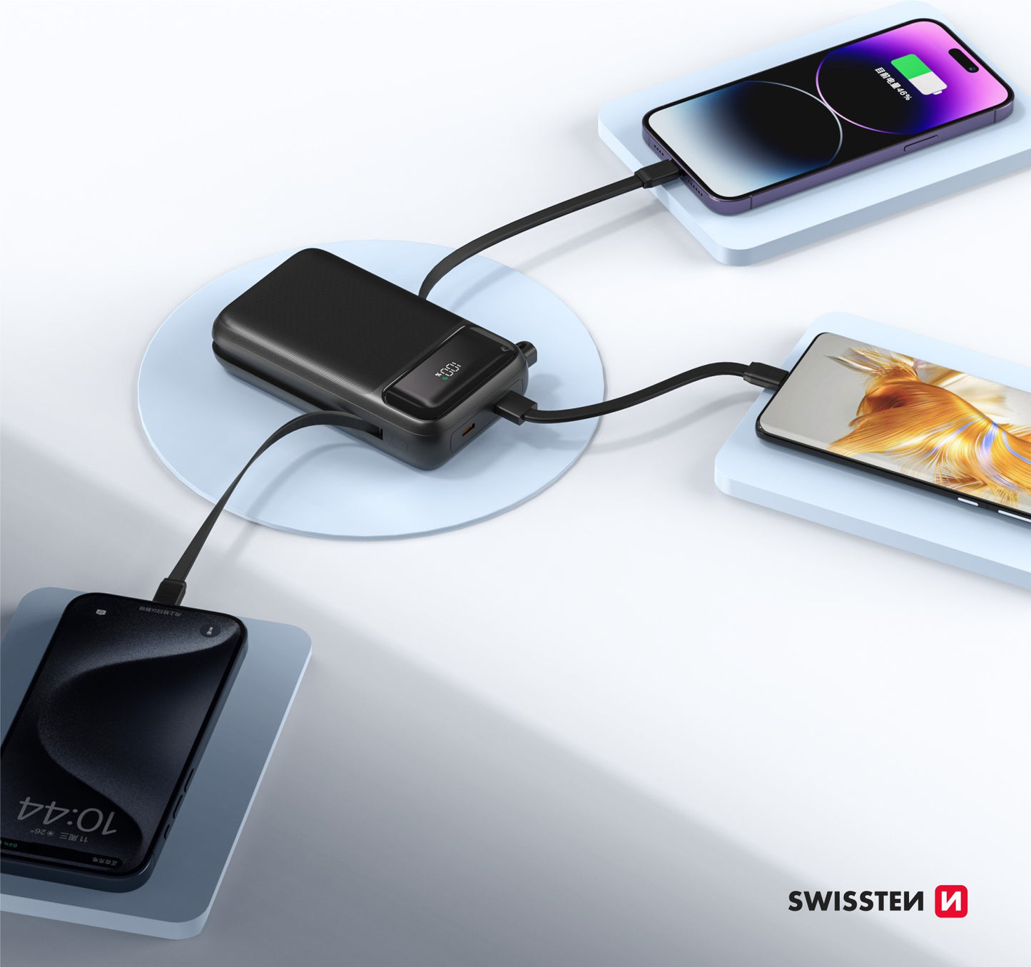 SWISSTEN POWER BANK 20000mAh CON LED DISPLAY Qi MagSafe CON CAVI INTEGRATI USB-C E LIGHTNING 22.5W 22013934