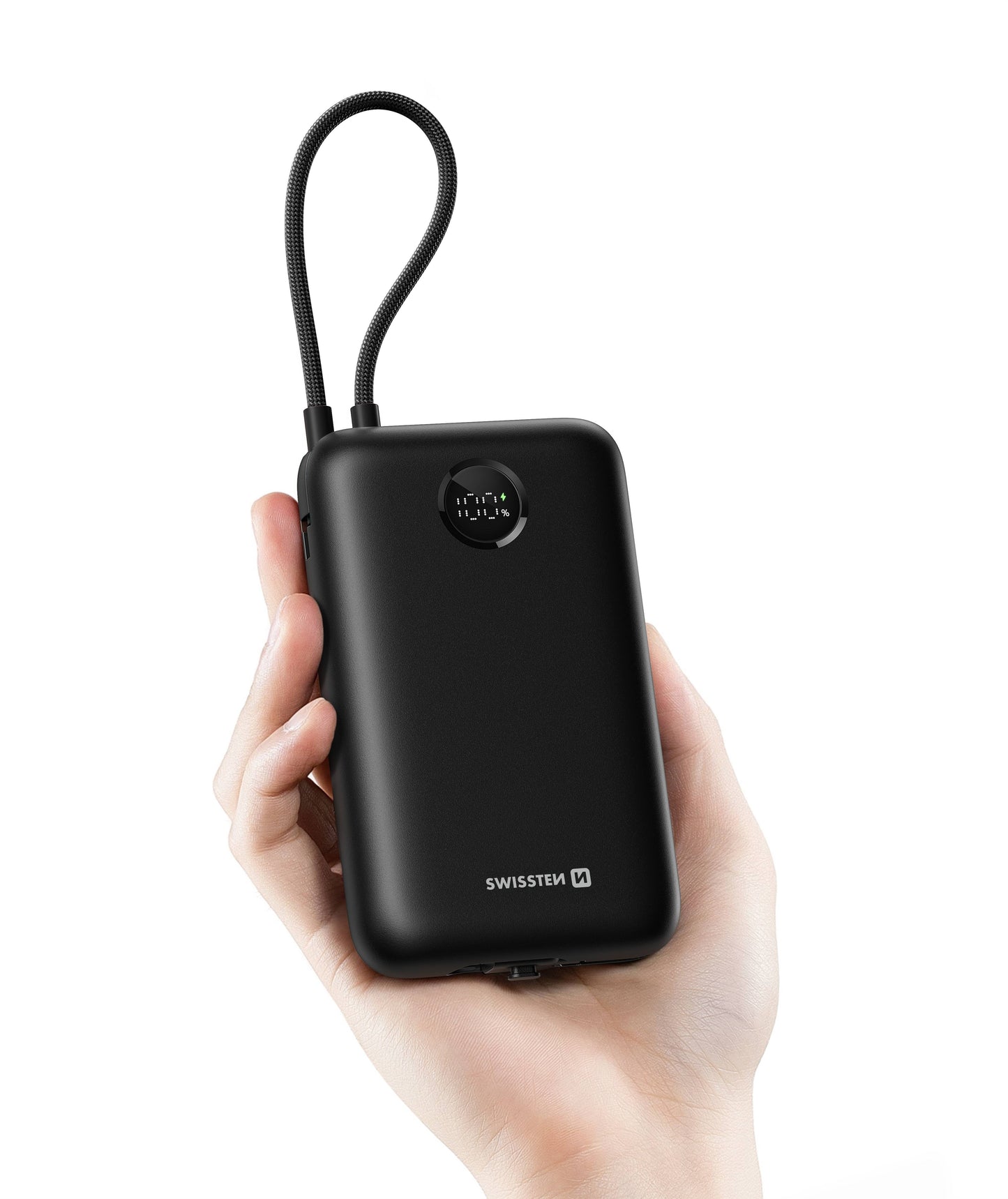SWISSTEN POWER BANK 30000mAh VOLTBOX CON LED DISPLAY E CAVI INTEGRATI USB-C E LIGHTNING 35W 22013938