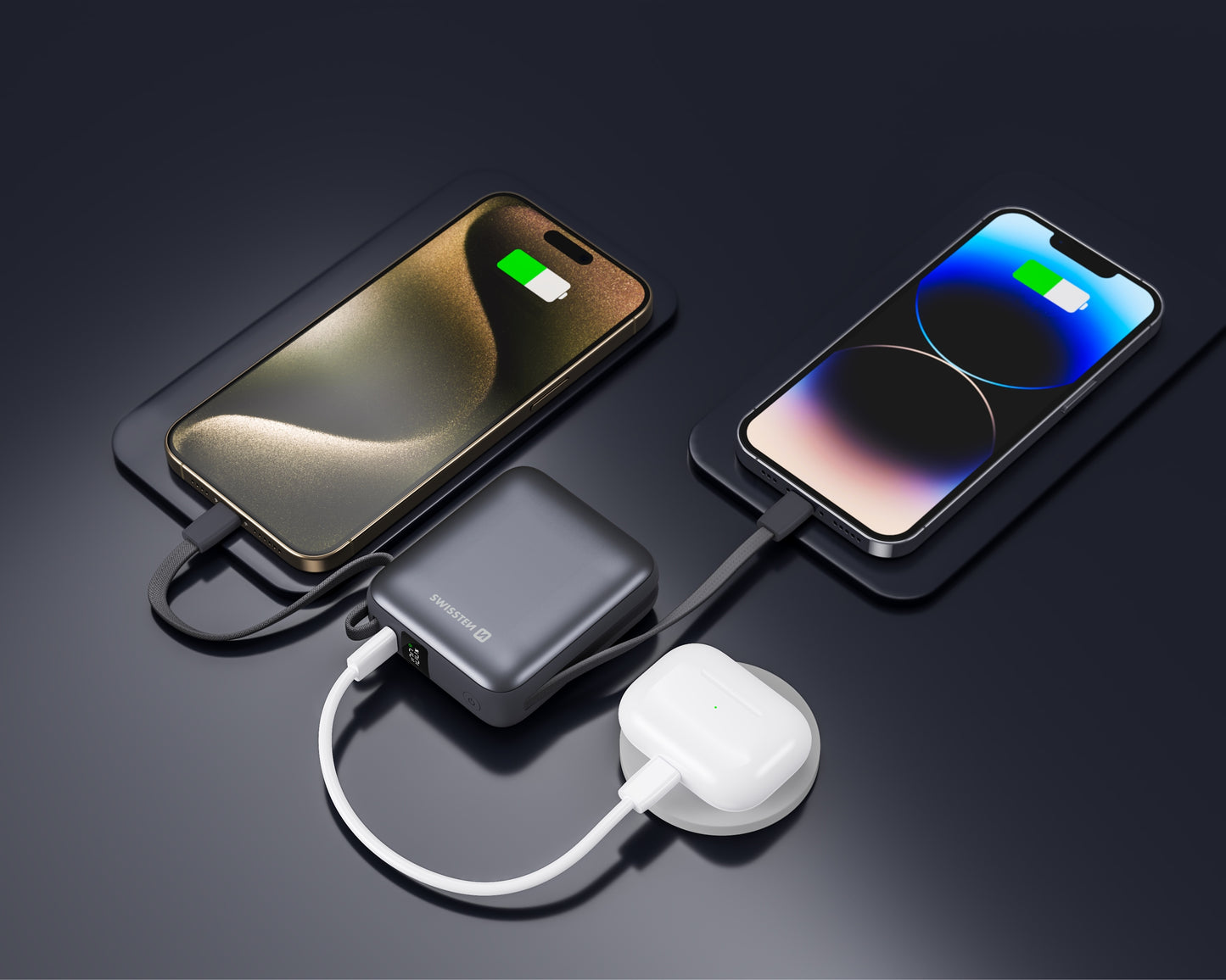 SWISSTEN POWER BANK 10000mAH CON LED DISPLAY E CAVI INTEGRATI USB-C E LIGHTNING 22.5W 22013939