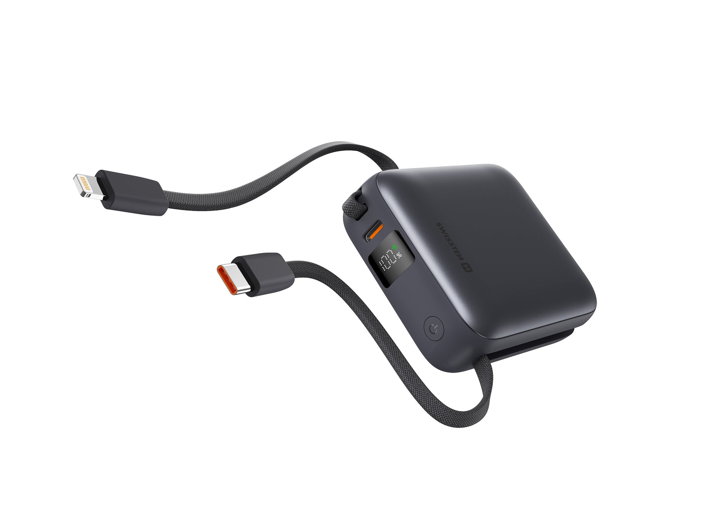 SWISSTEN POWER BANK 10000mAH CON LED DISPLAY E CAVI INTEGRATI USB-C E LIGHTNING 22.5W 22013939