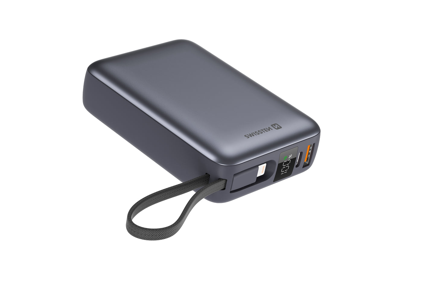 SWISSTEN POWER BANK 20000mAh CON LED DISPLAY E CAVI INTEGRATI USB-C E LIGHTNING 22013945