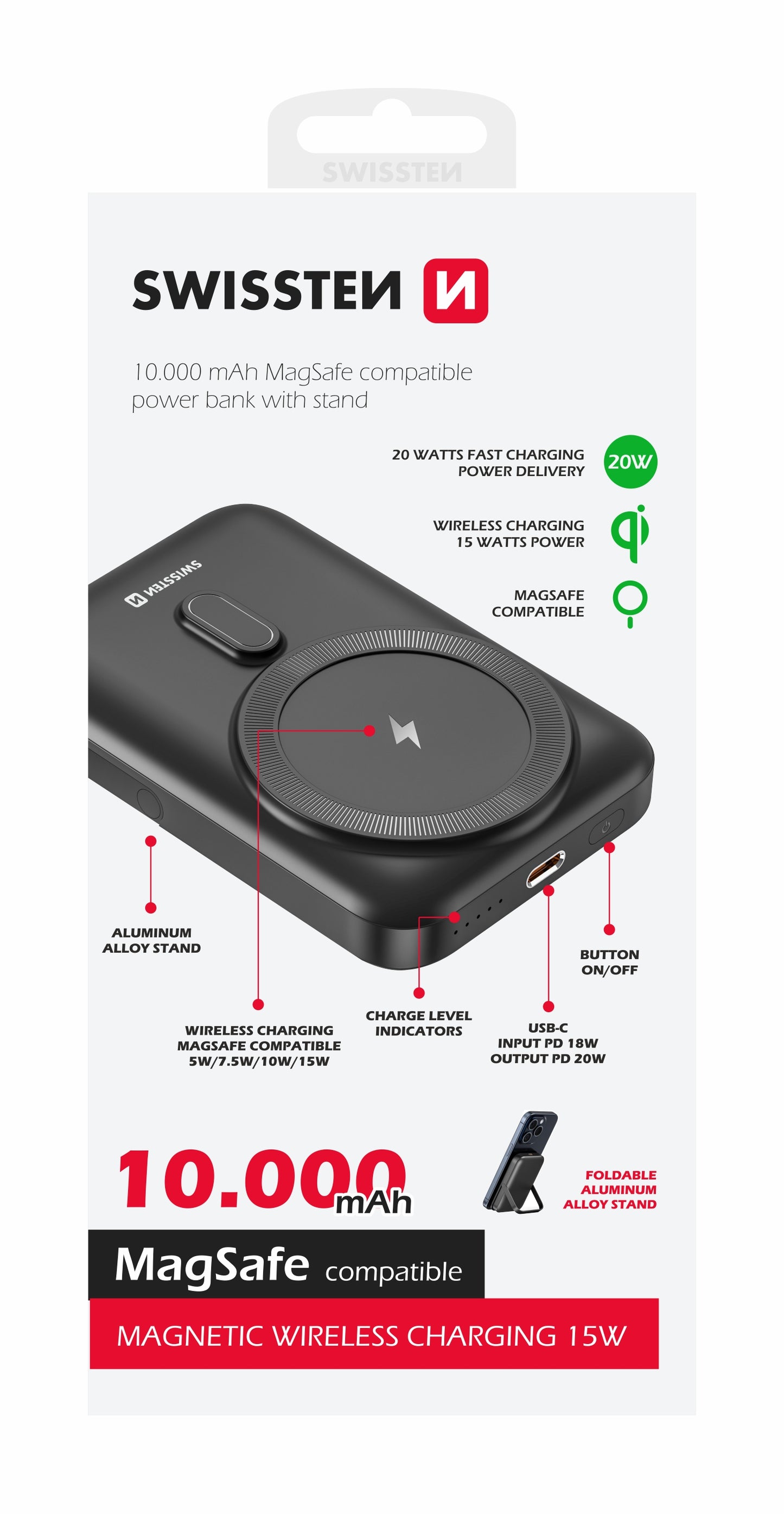 SWISSTEN POWER BANK 10000 mAh POWER DELIVERY Qi MagSafe 20W 22013974