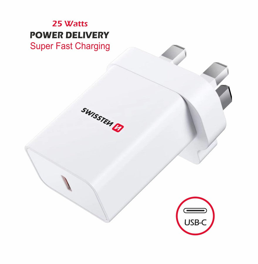 SWISSTEN CARICABATTERIE 25W POWER DELIVERY SUPER FAST CHARGING PRESA UK 22045400