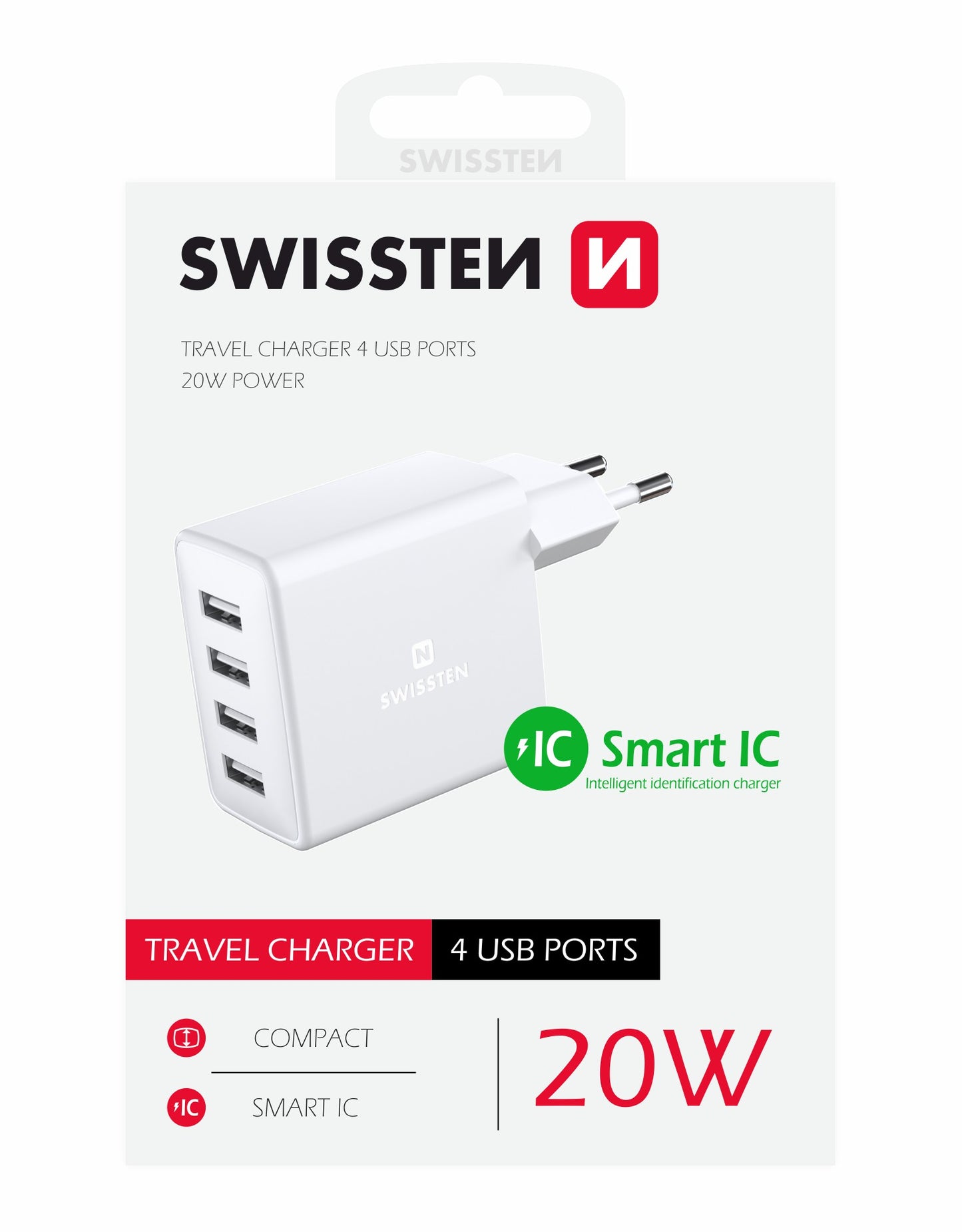 SWISSTEN CARICABATTERIE 20W CON 4 PORTE USB SMART IC 22053100