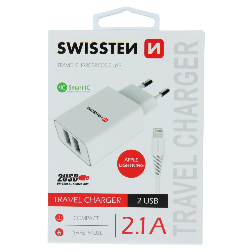 SWISSTEN CARICABATTERIE 10,5W DUE PORTE USB-A 2.1A CON CAVO USB-A LIGHTNING 22057000