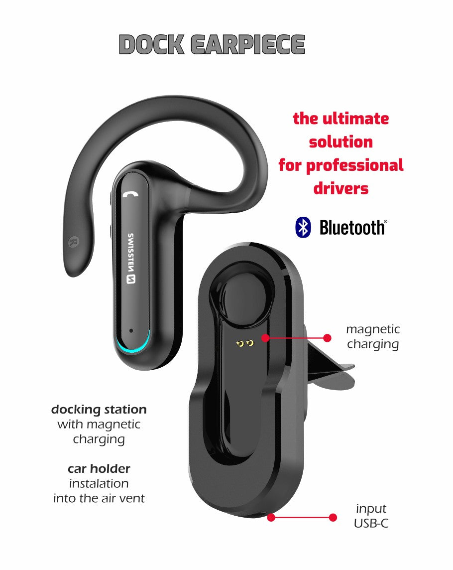 SWISSTEN AURICOLARE MONO BLUETOOTH 5.0 CON SUPPORTO E BASE DI RICARICA 51204000