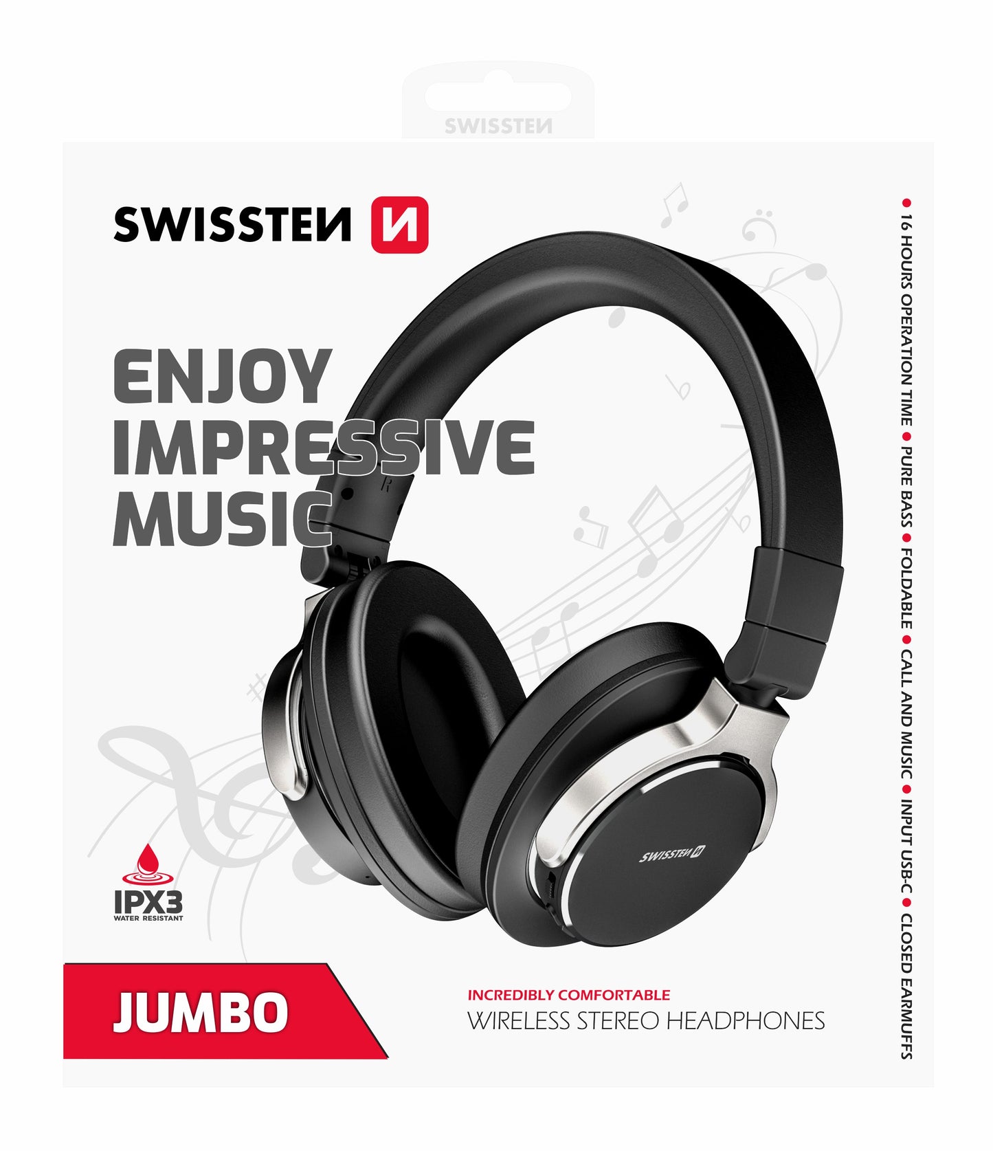 SWISSTEN CUFFIE JUMBO BLUETOOTH 5.3 COLORE NERO CON MICROFONO 52510600