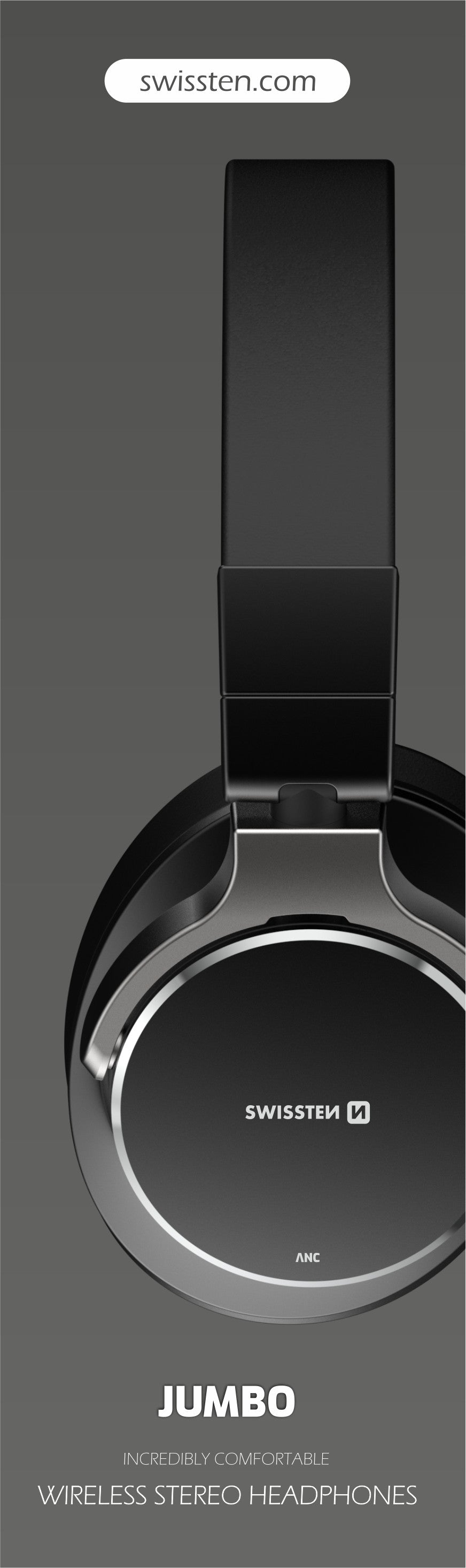 SWISSTEN CUFFIE JUMBO BLUETOOTH 5.3 ANC (ACTIVE NOICE CANCELLING) COLORE NERO CON MICROFONO 52510700