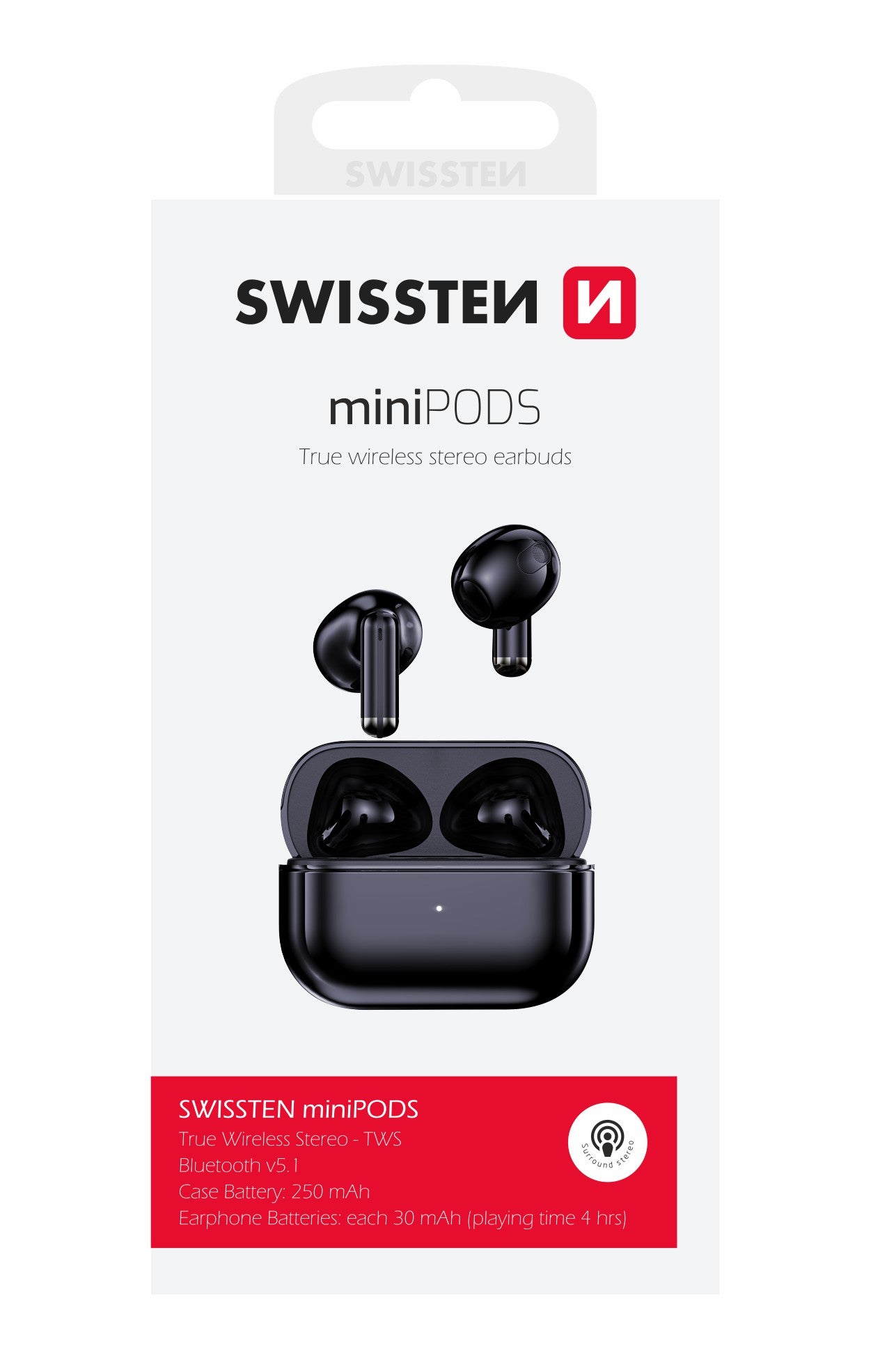 SWISSTEN MINIPODS TWS BLUETOOTH 5.1 EARPHONES AURICOLARI SENZA FILI STEREO NERI 54200100