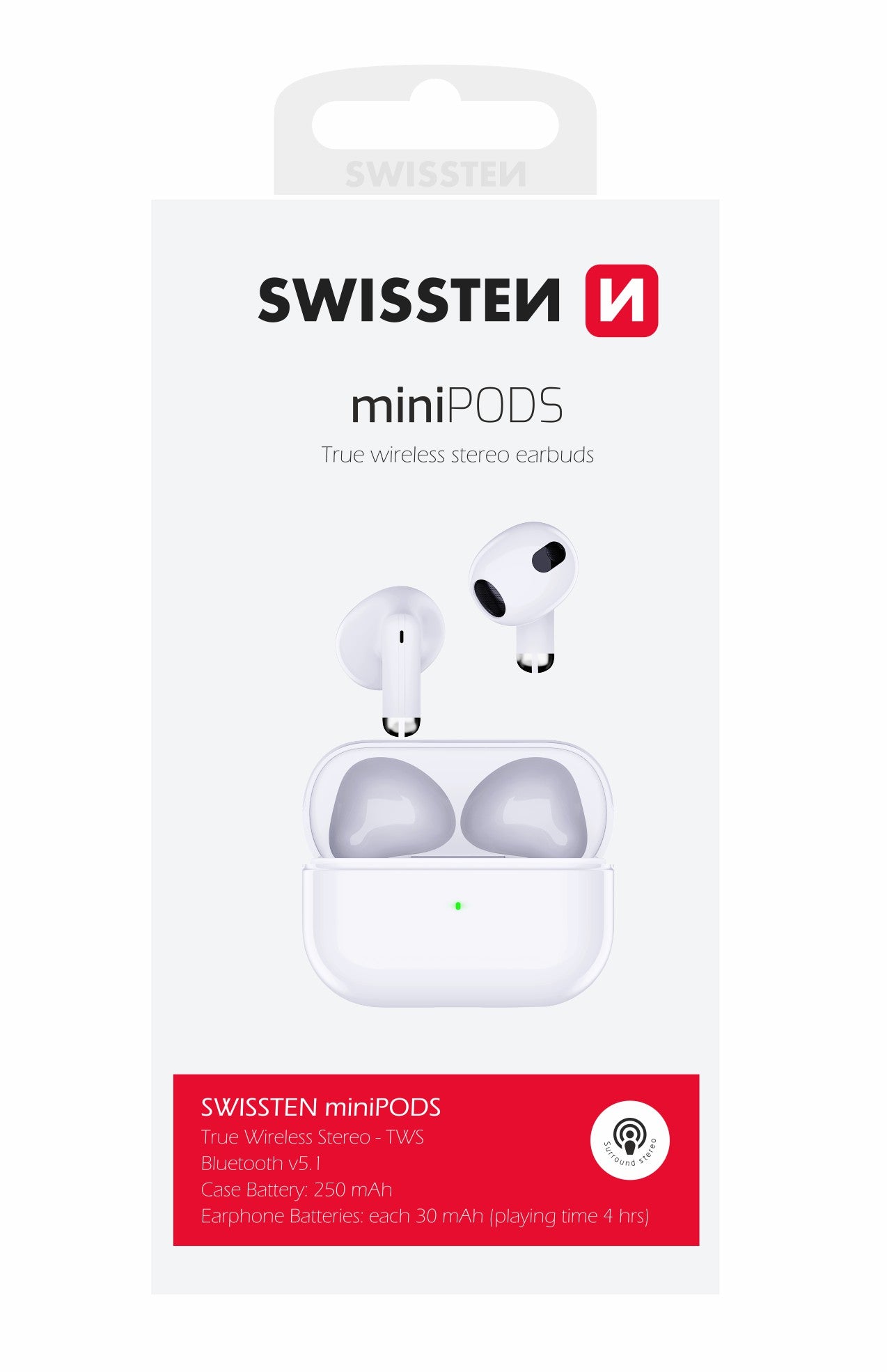 SWISSTEN MINIPODS TWS BLUETOOTH 5.1 EARPHONES AURICOLARI SENZA FILI STEREO BIANCHI 54200200