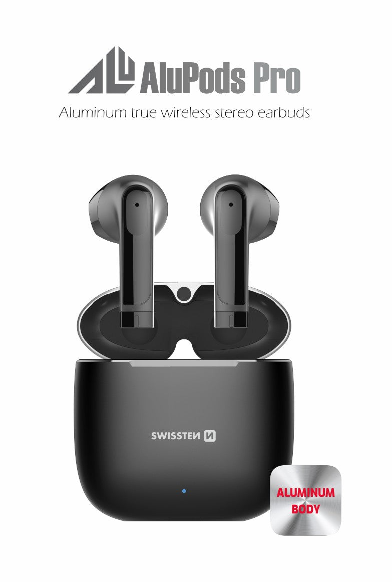 SWISSTEN ALUPODS PRO TWS BLUETOOTH 5.1 EARPHONES AURICOLARI SENZA FILI STEREO NERI 54300300