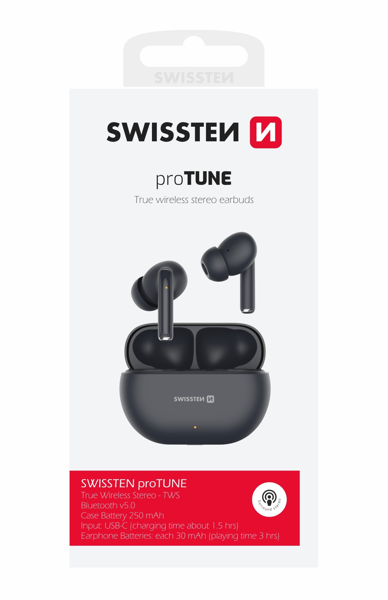 SWISSTEN PRO TUNE TWS BLUETOOTH 5.0 EARPHONES AURICOLARI SENZA FILI STEREO NERI 54400100