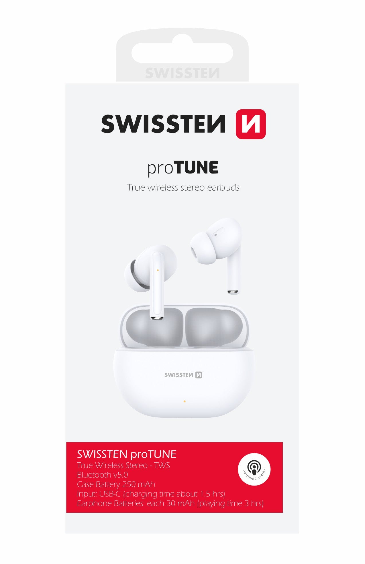SWISSTEN PRO TUNE TWS BLUETOOTH 5.0 EARPHONES AURICOLARI SENZA FILI STEREO BIANCHI 54400200