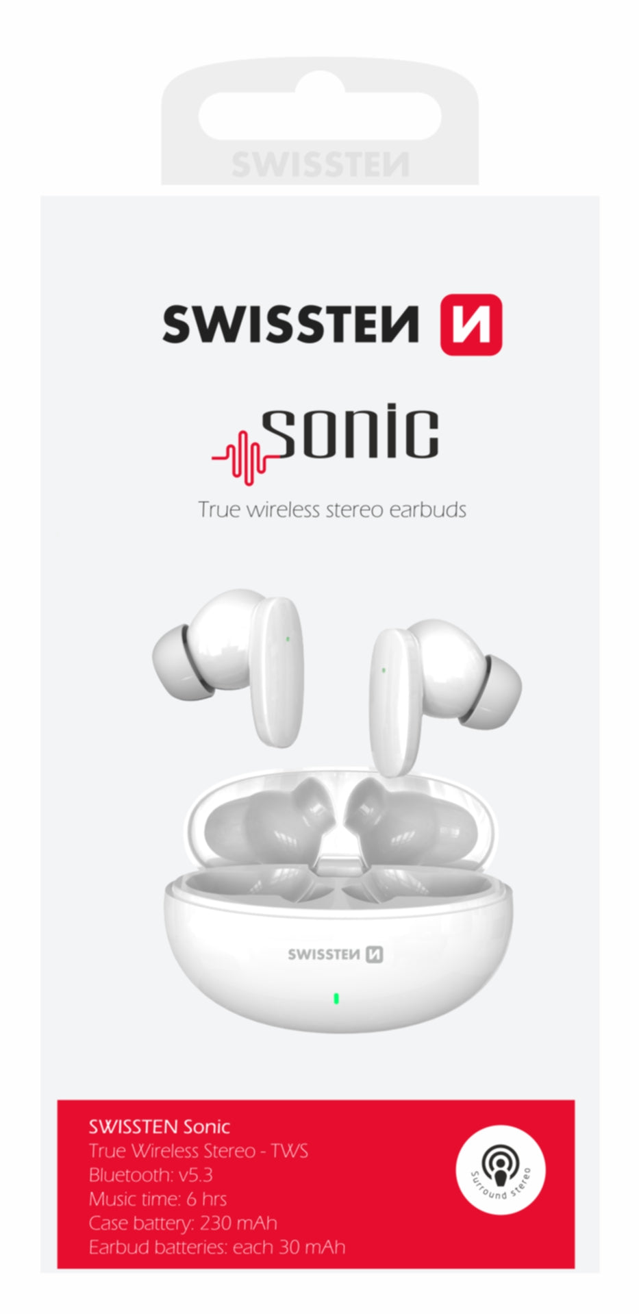 SWISSTEN SONIC TWS BLUETOOTH 5.3 EARPHONES AURICOLARI SENZA FILI STEREO BIANCHI 54400210
