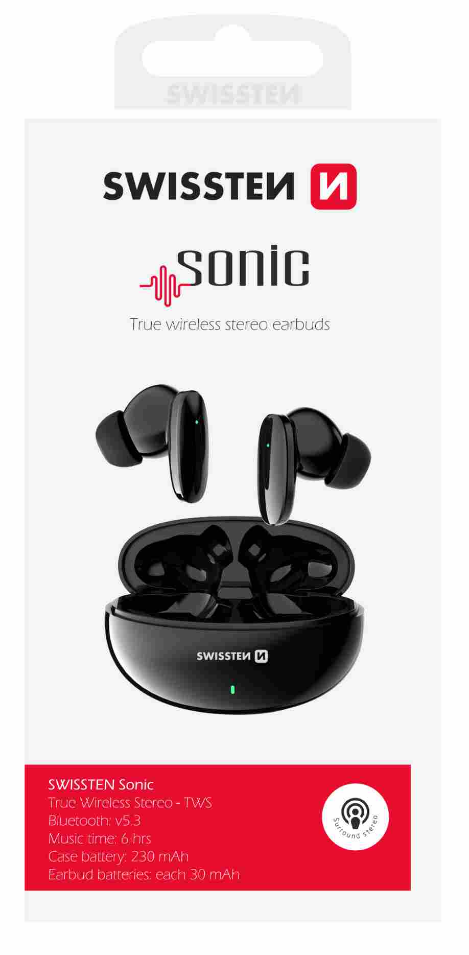 SWISSTEN SONIC TWS BLUETOOTH 5.3 EARPHONES AURICOLARI SENZA FILI STEREO NERI 54400211