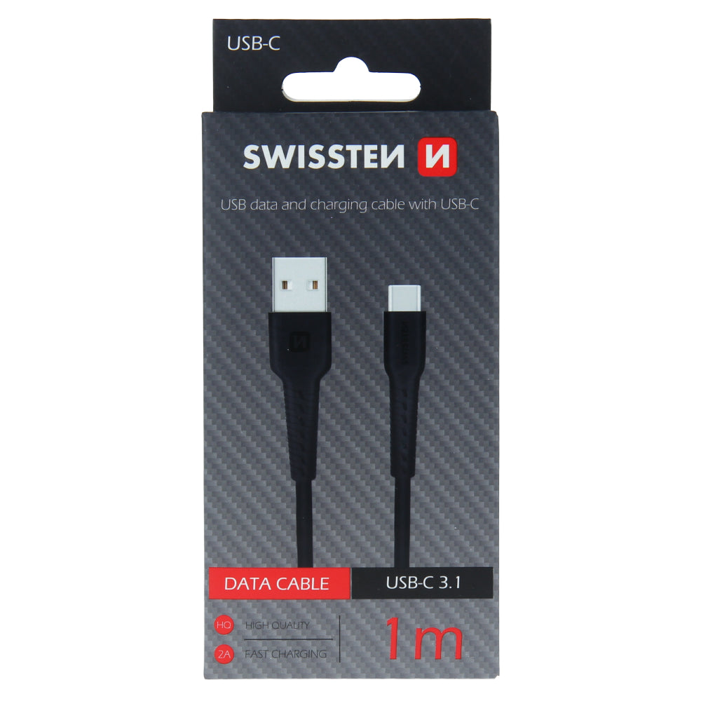 SWISSTEN CAVO DATI GOMMATO NERO USB-A / USB-C 1,0 MT 5A 71505530