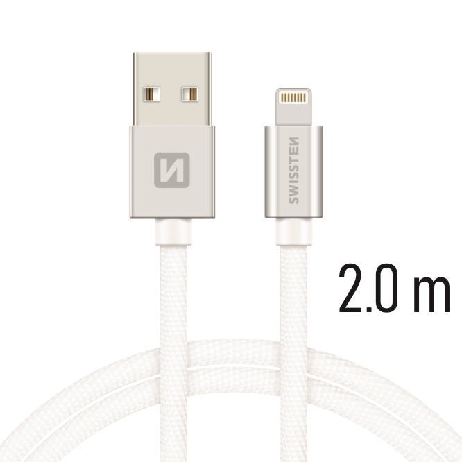 SWISSTEN CAVO DATI TESSILE RINFORZATO SILVER USB-A / LIGHTNING 2,0 MT 3A 71523303