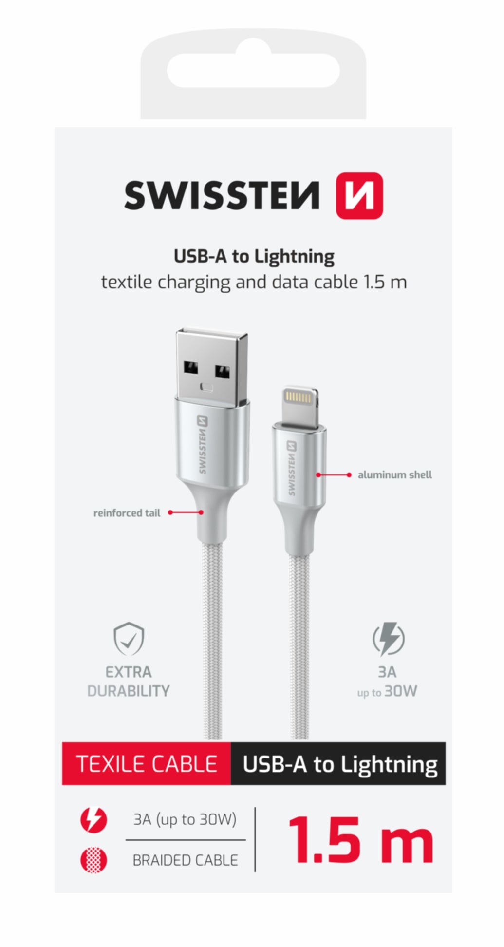 SWISSTEN CAVO DATI INTRECCIATO USB-A / LIGHTNING DA 1,5MT 3A 71523310