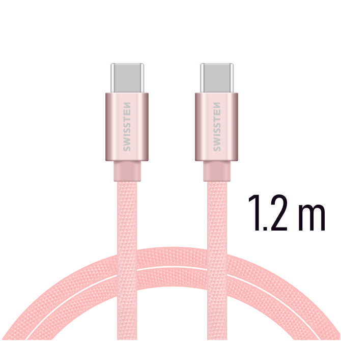 SWISSTEN CAVO DATI TESSILE RINFORZATO USB-C / USB-C DA 1,2 MT 3A ROSA 71527205