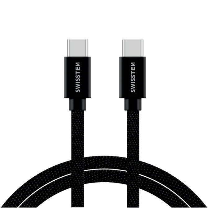 SWISSTEN CAVO DATI TESSILE RINFORZATO NERO USB-C / USB-C 2,0 MT 3A 71528201
