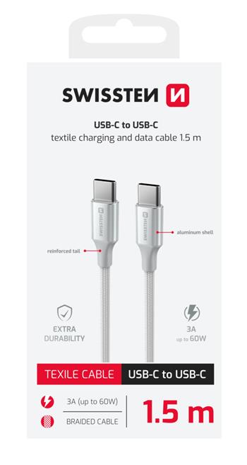 SWISSTEN CAVO DATI INTRECCIATO USB-C / USB-C DA 1,5MT 3A 60W 71528204