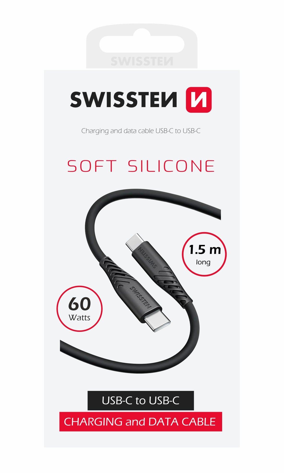 SWISSTEN CAVO DATI GOMMATO USB-C / USB-C NERO DA 1,5 MT 3A 60W 71532010