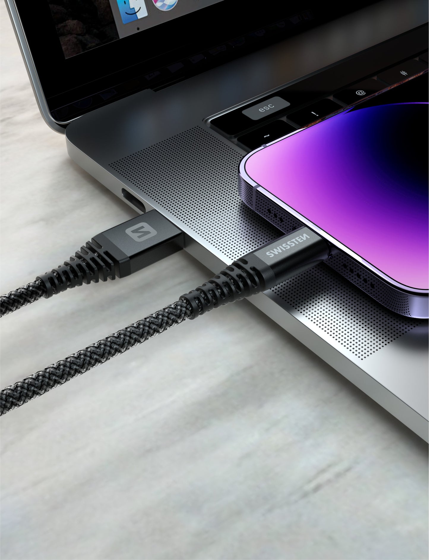 SWISSTEN CAVO DATI KEVLAR ANTRACITE USB-C / USB-C DA 1,5 MT 3A 60W 71542010