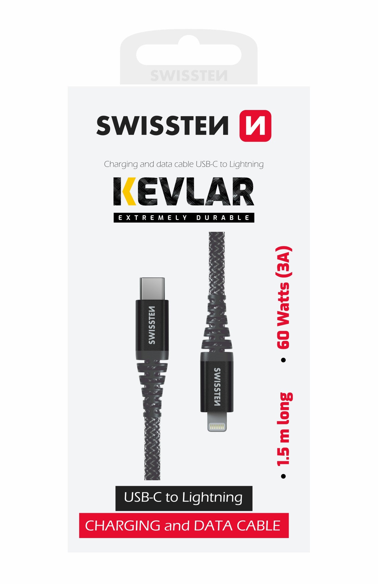 SWISSTEN CAVO DATI KEVLAR ANTRACITE USB-C / LIGHTNING DA 1,5 MT 3A 60W 71544010