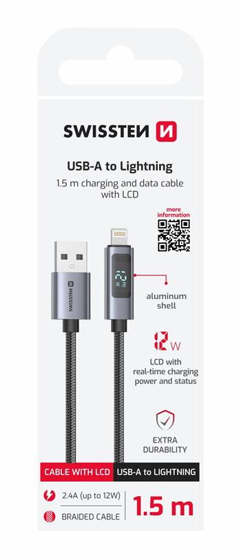 SWISSTEN CAVO DATI LCD USB-A / LIGHTNING DA 1,5 MT 2.4A 30W 71551070