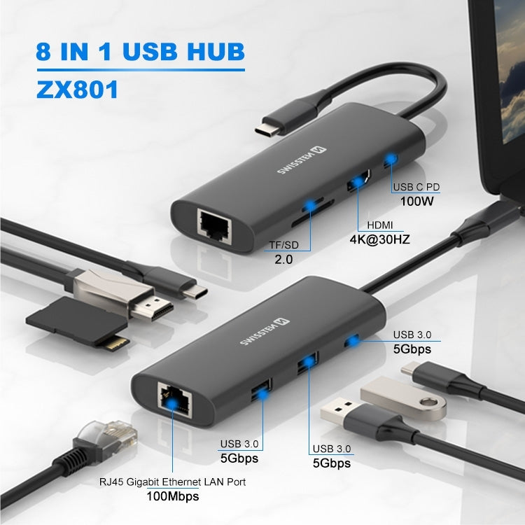 SWISSTEN HUB USB-C 8 IN 1 HDMI 4K 44040203