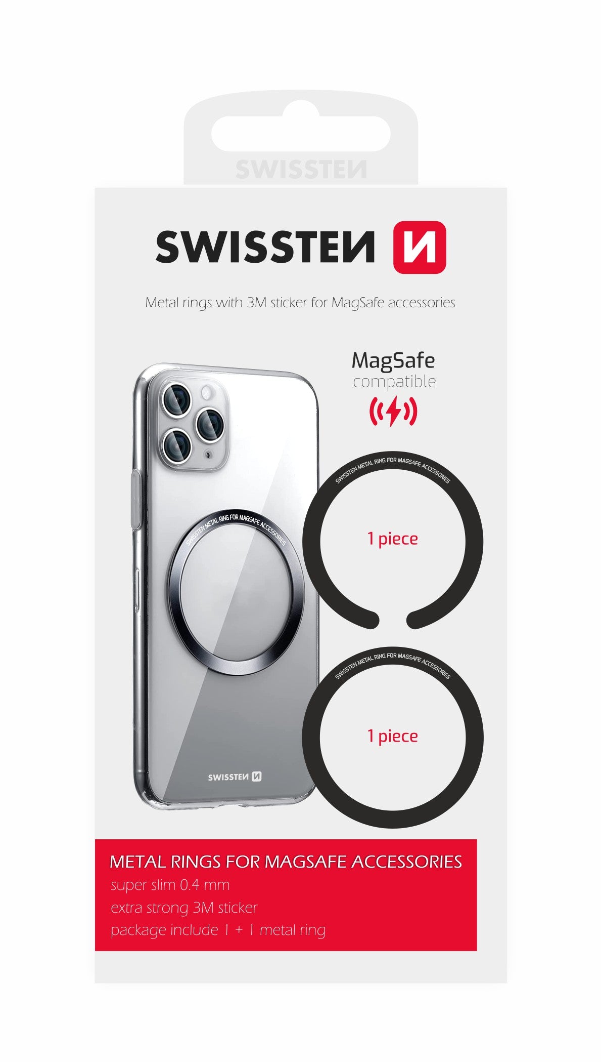 SWISSTEN SET DUE ANELLI ADESIVI COMPATIBILI CON LA RICARICA MAGSAFE E Qi 88801408