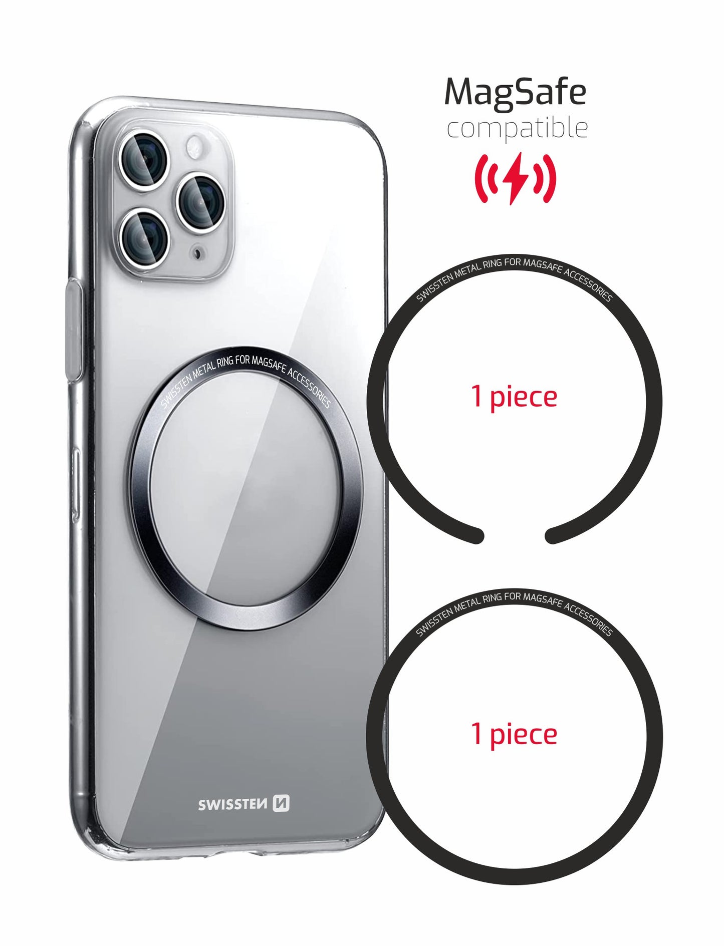 SWISSTEN SET DUE ANELLI ADESIVI COMPATIBILI CON LA RICARICA MAGSAFE E Qi 88801408