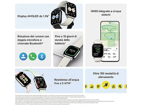REDMI WATCH 5 LITE SMARTWATCH CON FUNZIONE TELEFONO BLUETOOTH® 5.3 SENSORE OSSIGENO NEL SANGUE (SpO2) SENSORE FREQUENZA CARDIACA BHR8789GL NERO