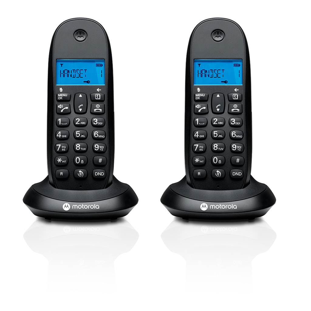 MOTOROLA TELEFONO DUO CORDLESS CON VIVAVOCE DISPLAY ILLUMINATO BLOCCO CHIAMATE C1002CB+ Black