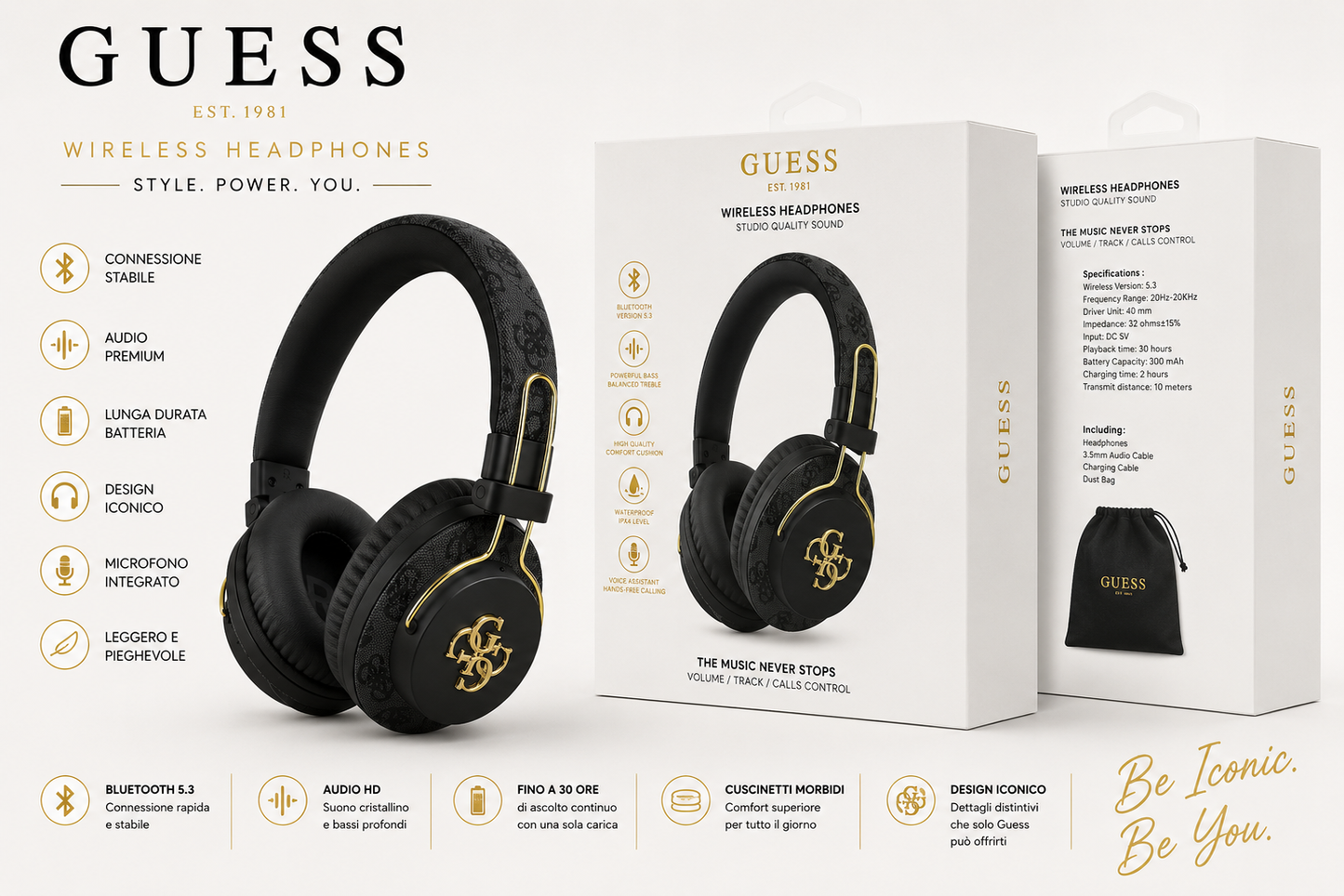 GUESS CUFFIE BLUETOOTH CON MICROFONO ENC ENVIRONMENTAL NOICE CANCELLATION
