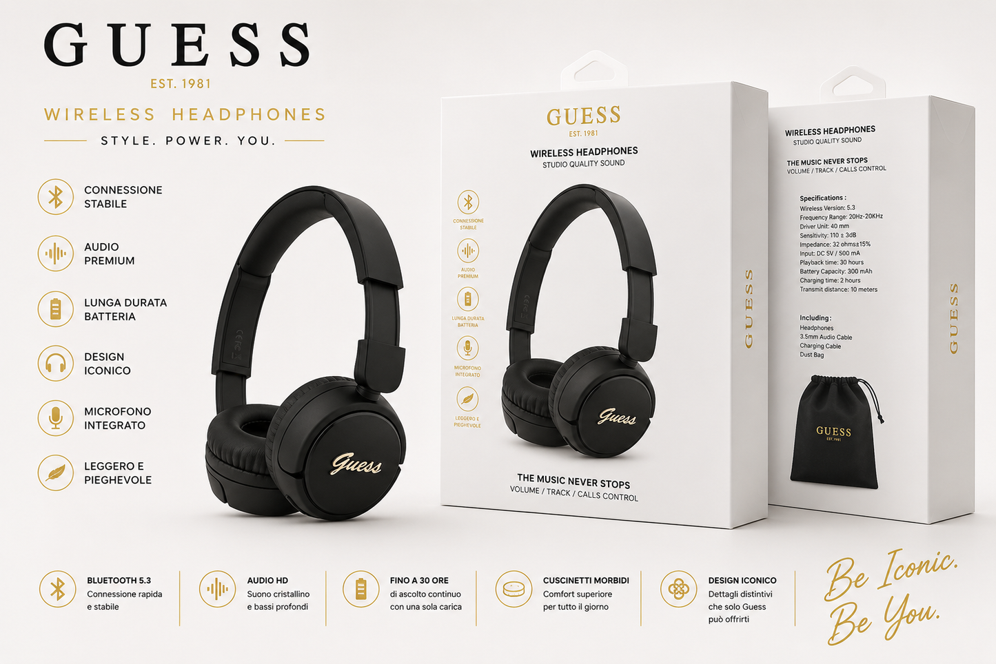 GUESS CUFFIE BLUETOOTH CON MICROFONO