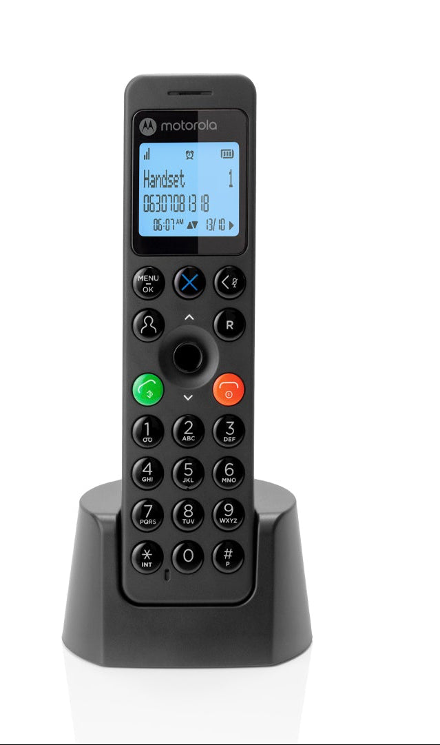 MOTOROLA TELEFONO CORDLESS CON VIVAVOCE BLOCCO CHIAMATE DISPLAY ILLUMINATO DOT201
