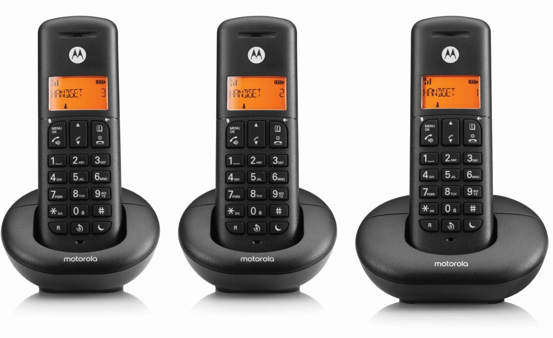 MOTOROLA TELEFONO CORDLESS TRIO CON VIVAVOCE DISPLAY ILLUMINATO BLOCCO CHIAMATE E203