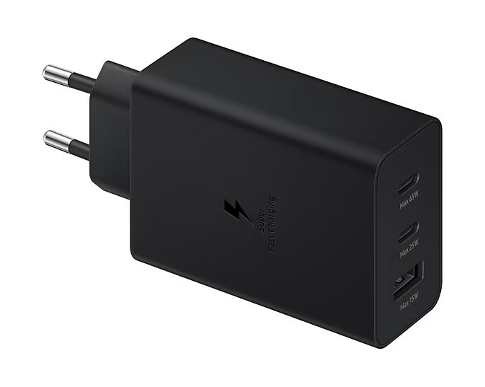 SAMSUNG CARICABATTERIE ORIGINALE UNIVERSALE SUPER FAST CHARGING TRIO 65W (DUE PORTE USB-C ED UNA USB-A) EP-T6530NBEGEU