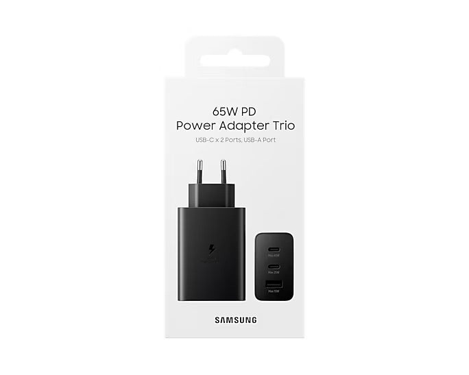 SAMSUNG CARICABATTERIE ORIGINALE UNIVERSALE SUPER FAST CHARGING TRIO 65W (DUE PORTE USB-C ED UNA USB-A) EP-T6530NBEGEU