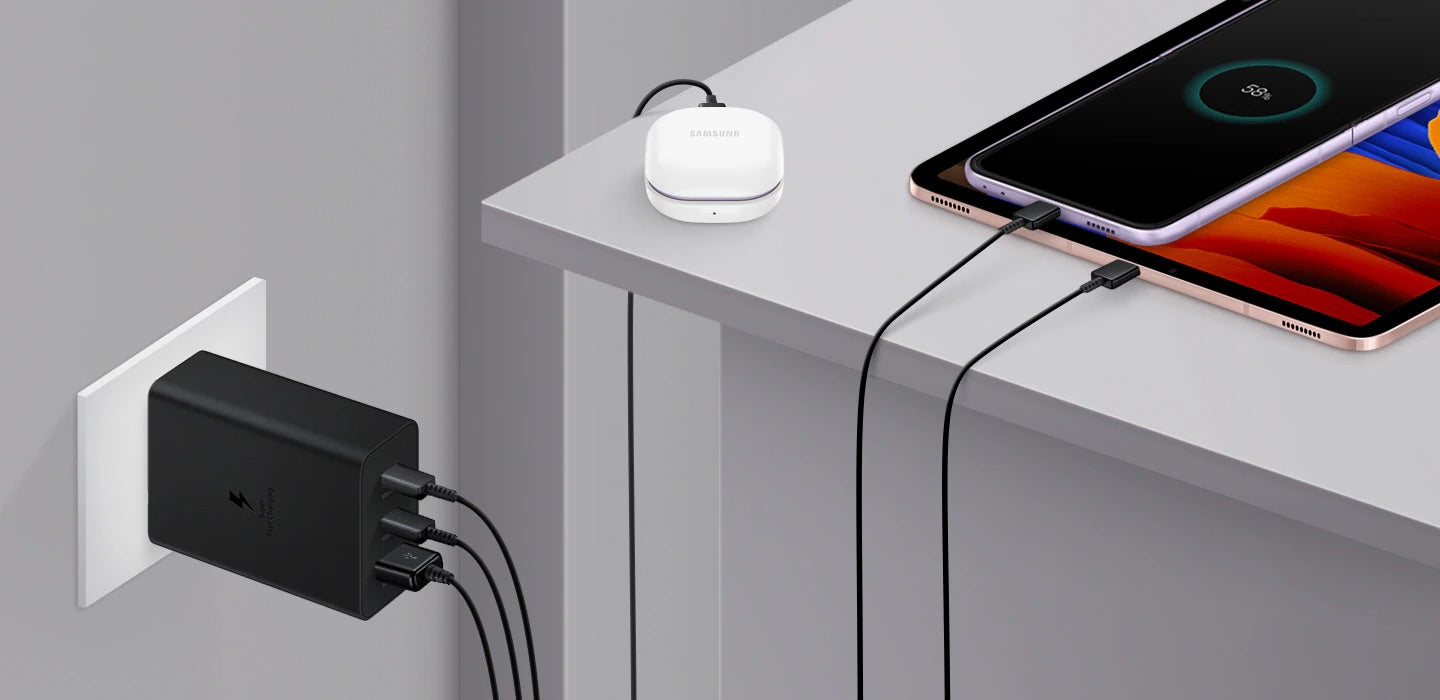 SAMSUNG CARICABATTERIE ORIGINALE UNIVERSALE SUPER FAST CHARGING TRIO 65W (DUE PORTE USB-C ED UNA USB-A) EP-T6530NBEGEU