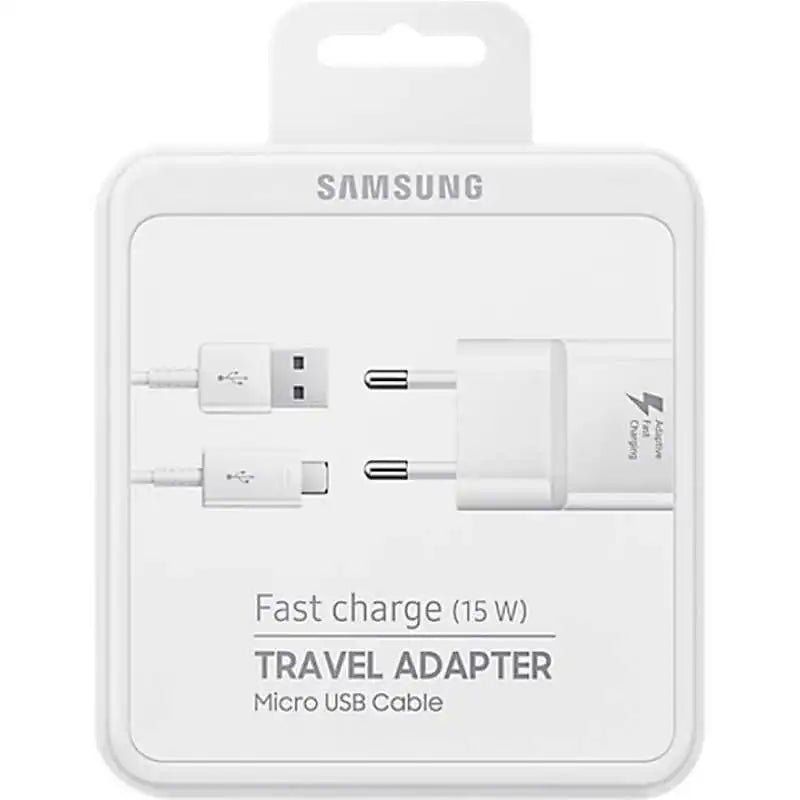SAMSUNG CARICABATTERIE ORIGINALE USB-A BIANCO 15W EP-TA20EWEUGWW CON CAVO MICRO USB