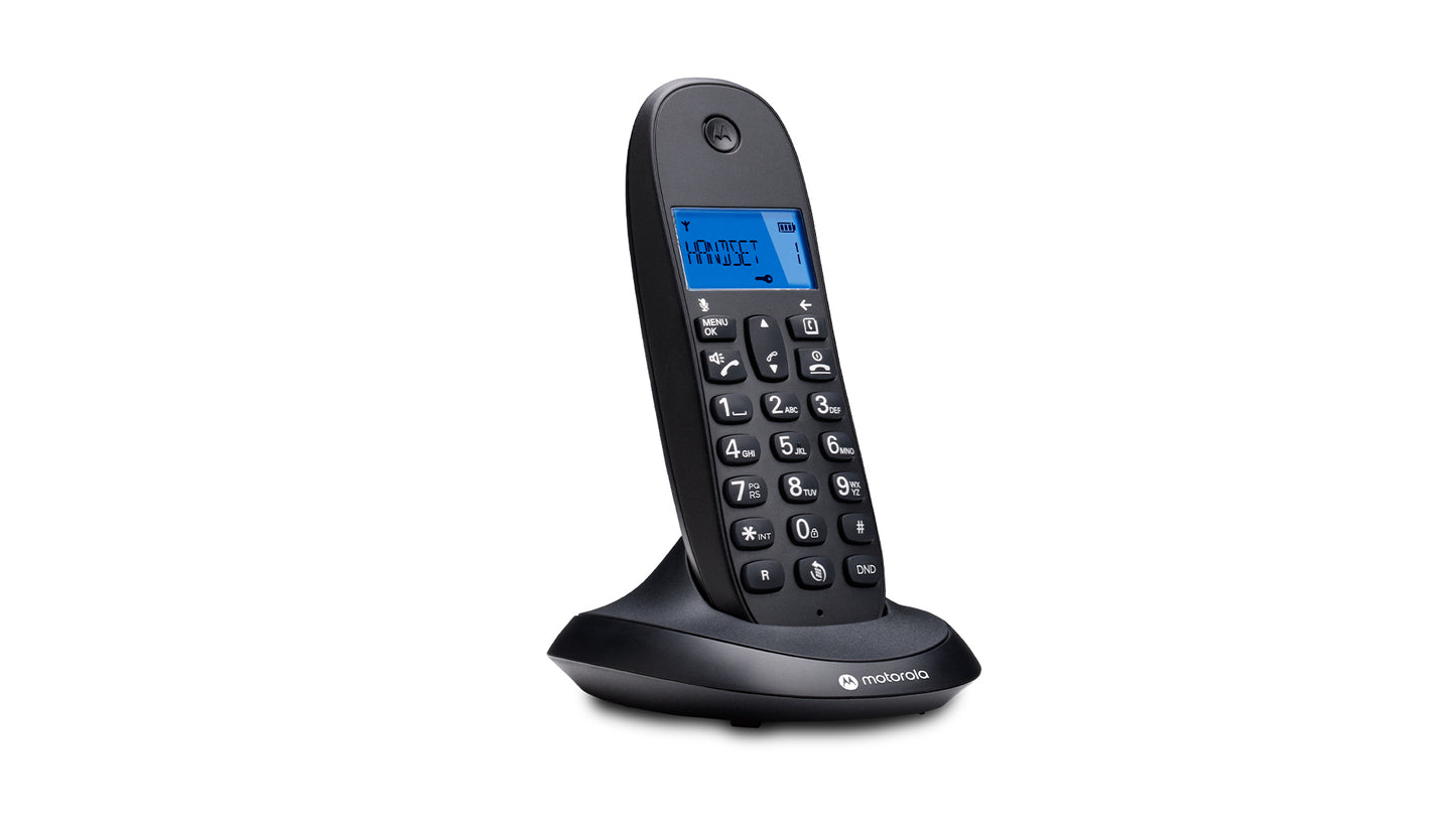 MOTOROLA TELEFONO CORDLESS CON VIVAVOCE DISPLAY ILLUMINATO BLOCCO CHIAMATE C1001CB+