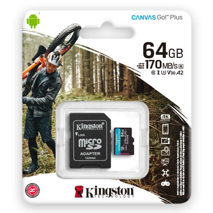 KINGSTON microSDHC 64GB CANVAS SELECT PLUS CLASSE 10 SDCG3/64GB FINO A 170 MB/s CON ADATTATORE