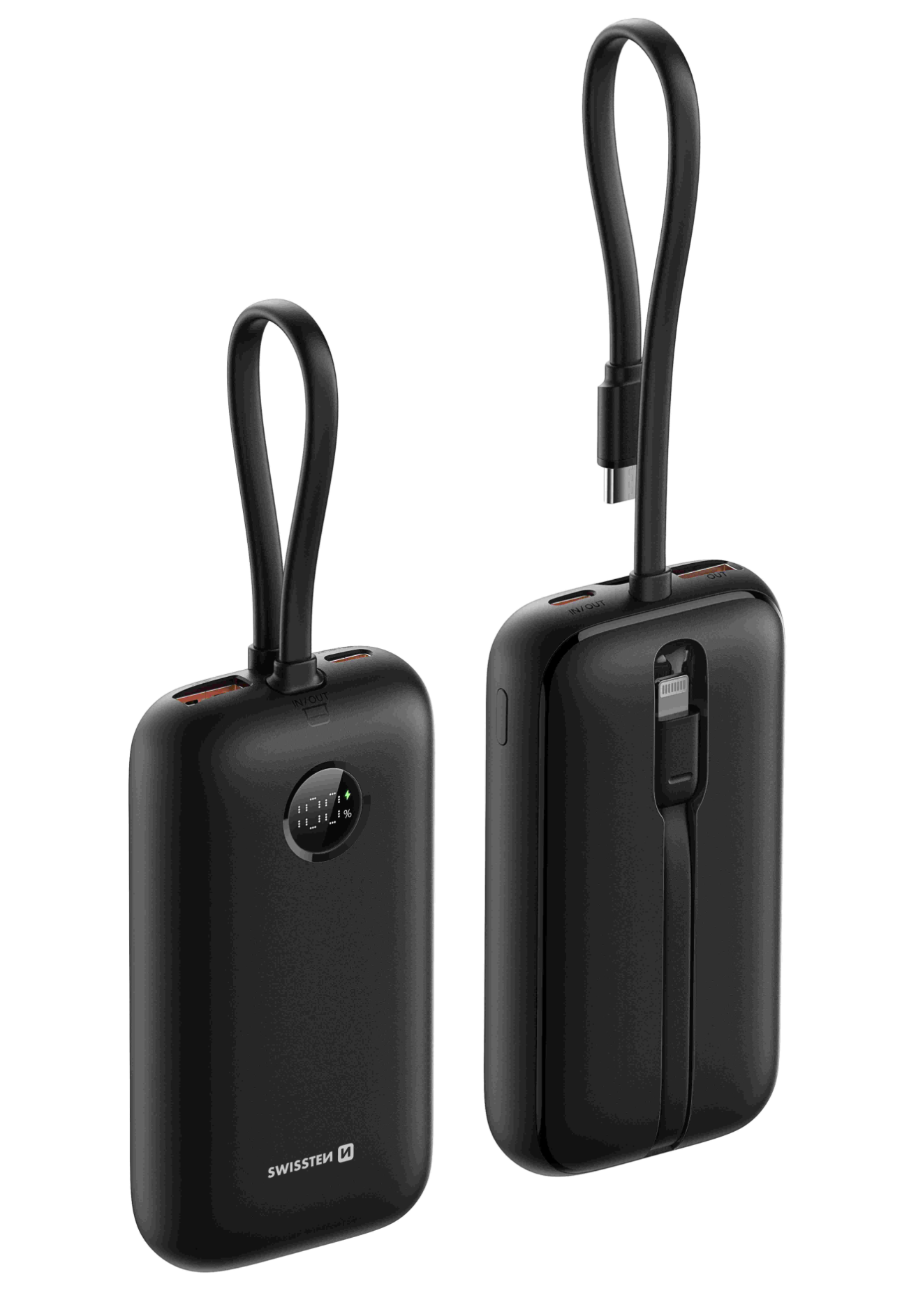 SWISSTEN POWER BANK 10000mAh VOLTBOX CON LED DISPLAY E CAVI INTEGRATI USB-C E LIGHTNING 35W 22013936