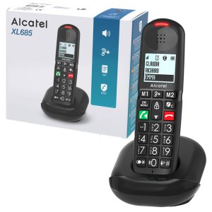 ALCATEL TELEFONO CORDLESS CON VIVAVOCE TASTI E NUMERI GRANDI MEMORIE DIRETTE ASCOLTO AMPLIFICATO XL685 NERO