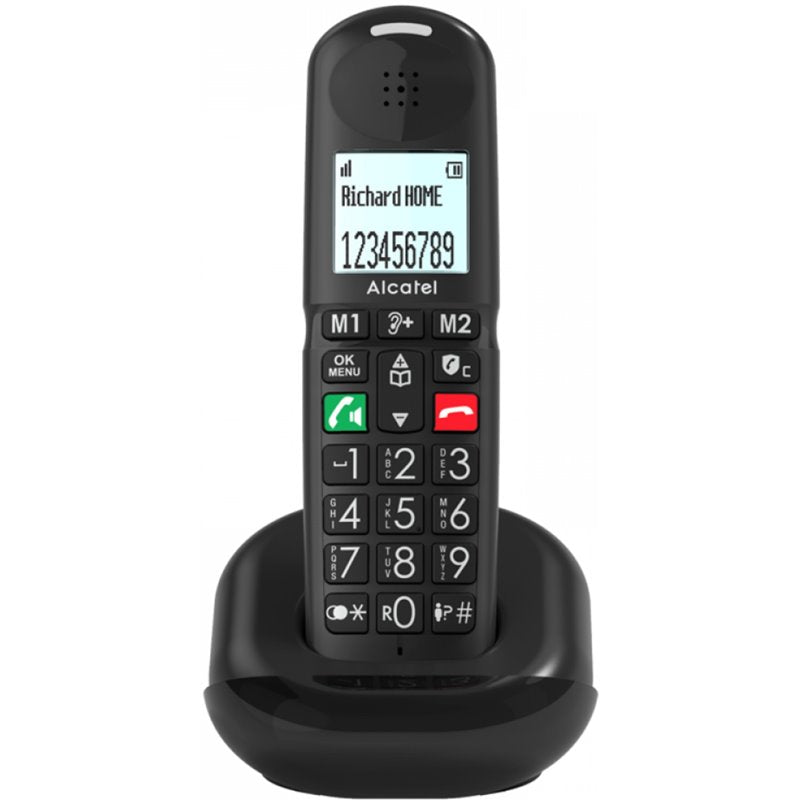 ALCATEL TELEFONO CORDLESS CON VIVAVOCE TASTI E NUMERI GRANDI MEMORIE DIRETTE ASCOLTO AMPLIFICATO XL685 NERO