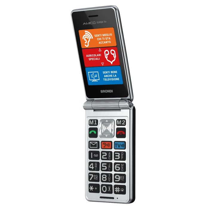 TELEFONO CELLULARE PER ANZIANI FACILE A CONCHIGLIA CON TASTO SOS BRONDI AMICO SUPER TV NERO